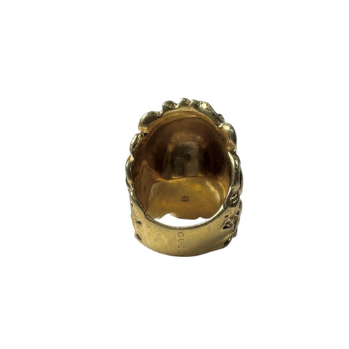 Lion Head Crystal Ring Metal Gold