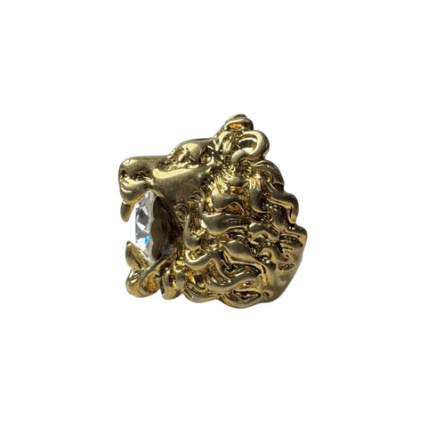 Lion Head Crystal Ring Metal Gold
