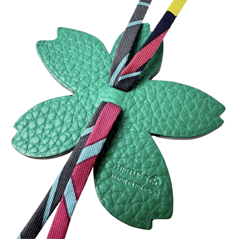 Charm Leather and Silk Dark Gray and Green Handbag Charm