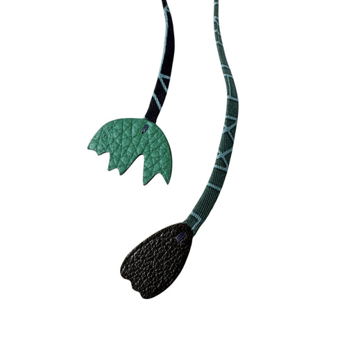 Charm Leather and Silk Dark Gray and Green Handbag Charm