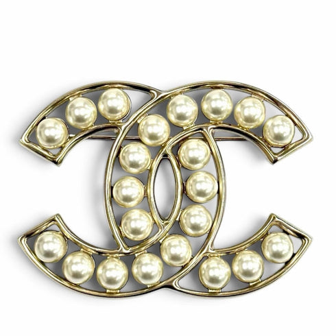 CC Logo Brooch Gold-Tone Metal