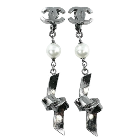 CC Logo Clip-On Earrings Silver-Tone Metal
