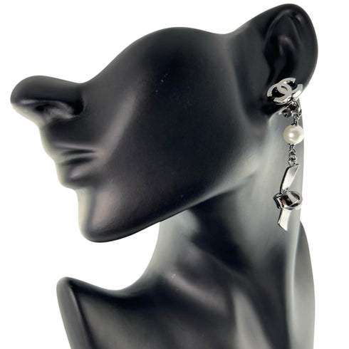 CC Logo Clip-On Earrings Silver-Tone Metal