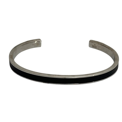 Leather and Silver Bracelet Black