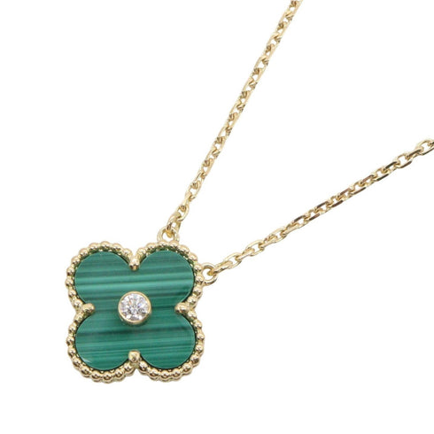 Vintage Alhambra Pendant Necklace 18K Yellow Gold and Malachite