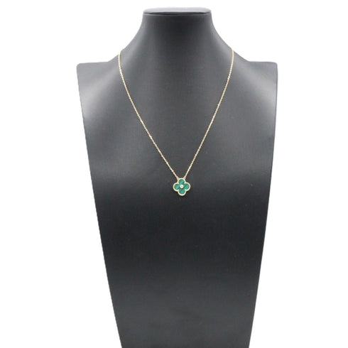 Vintage Alhambra Pendant Necklace 18K Yellow Gold and Malachite