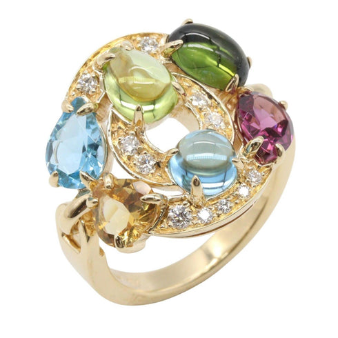 Band Ring 18K Yellow Gold with Citrine and Diamond and Peridot and Topaz and Tourmaline