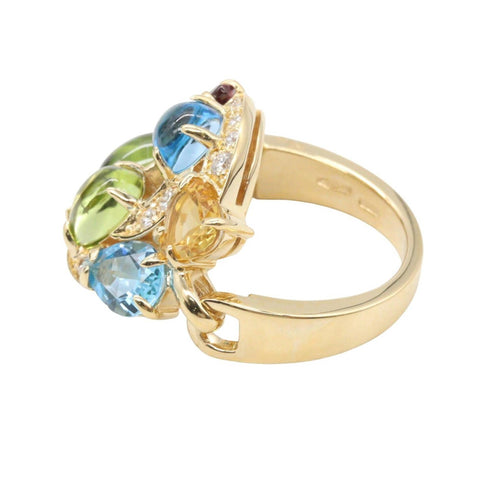 Band Ring 18K Yellow Gold with Citrine and Diamond and Peridot and Topaz and Tourmaline