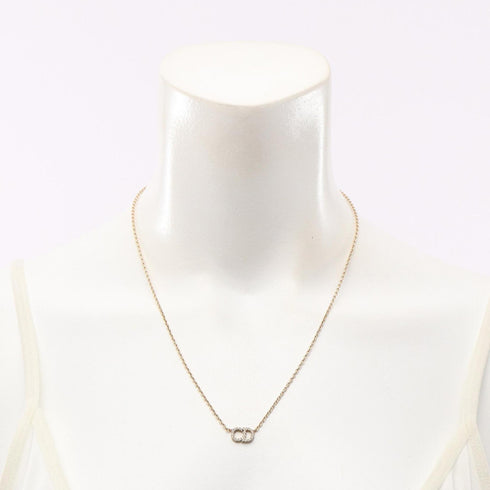 Pendant Necklace Gold Tone with Clear Rhinestone