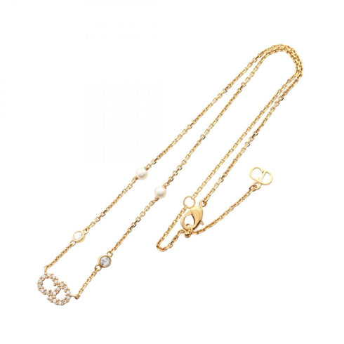 Pendant Necklace Gold Plated With Rhinestone and Faux Pearl