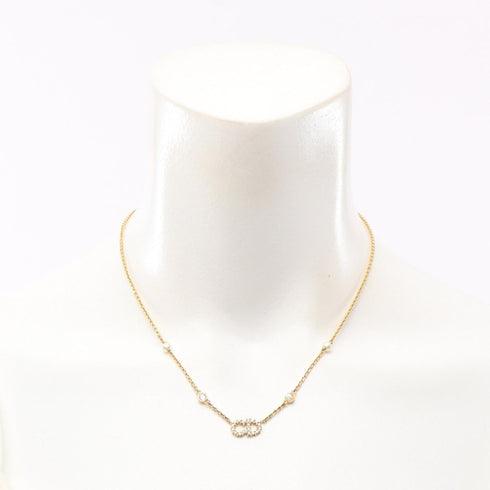 Pendant Necklace Gold Plated With Rhinestone and Faux Pearl