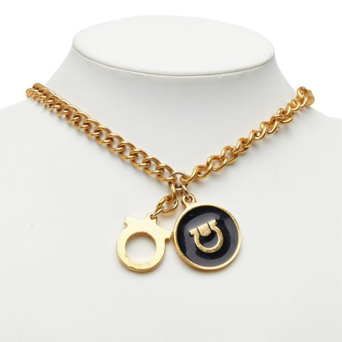 Pendant Necklace Gold and Black Plated