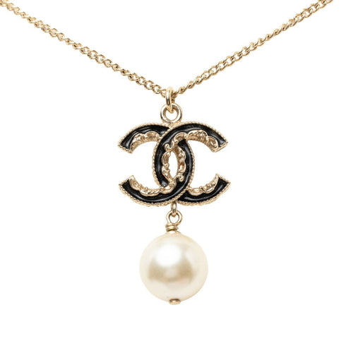 CC Logo Pendant Necklace Gold-Tone Metal