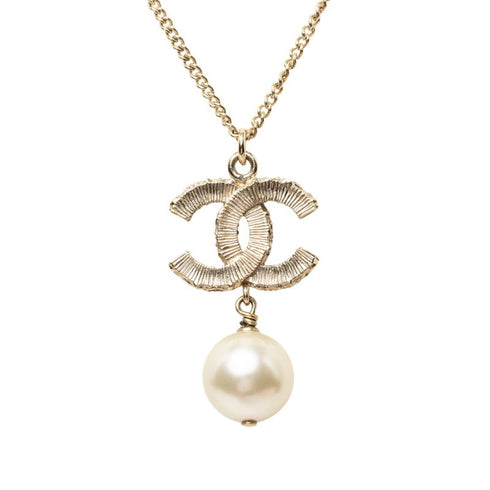 CC Logo Pendant Necklace Gold-Tone Metal