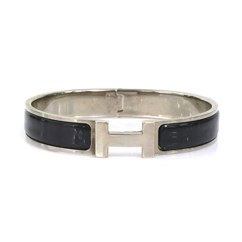 Bangle Enamel and Metal Black and Silver Bracelet
