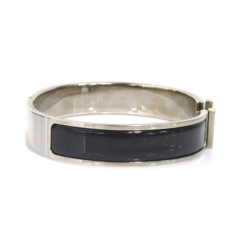 Bangle Enamel and Metal Black and Silver Bracelet