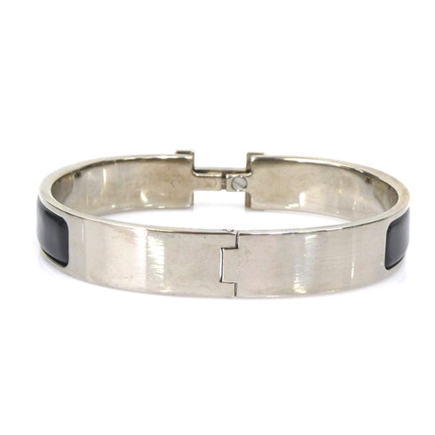 Bangle Enamel and Metal Black and Silver Bracelet