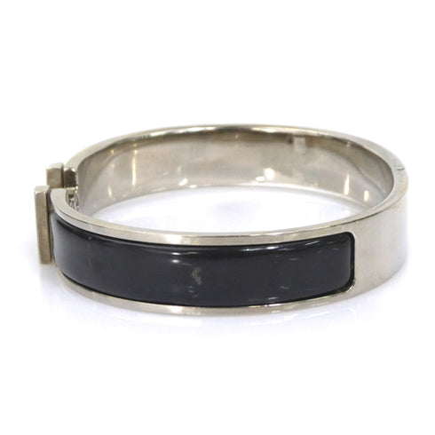 Bangle Enamel and Metal Black and Silver Bracelet
