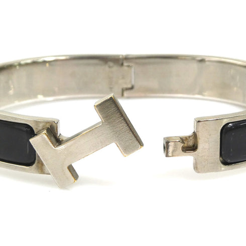 Bangle Enamel and Metal Black and Silver Bracelet