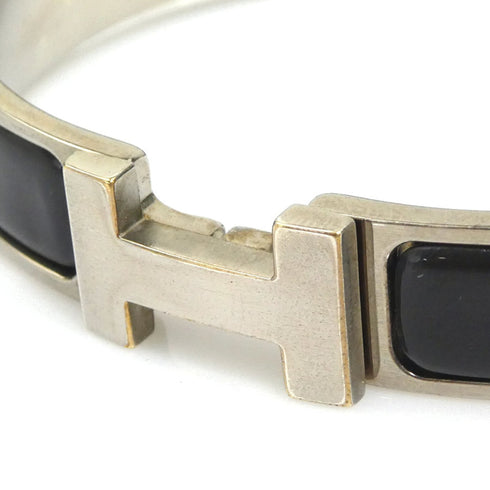 Bangle Enamel and Metal Black and Silver Bracelet