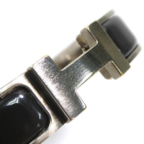 Bangle Enamel and Metal Black and Silver Bracelet