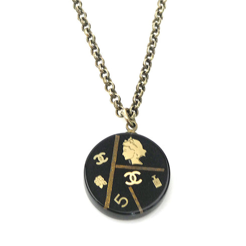 CC Logo Pendant Necklace Gold-Tone Metal