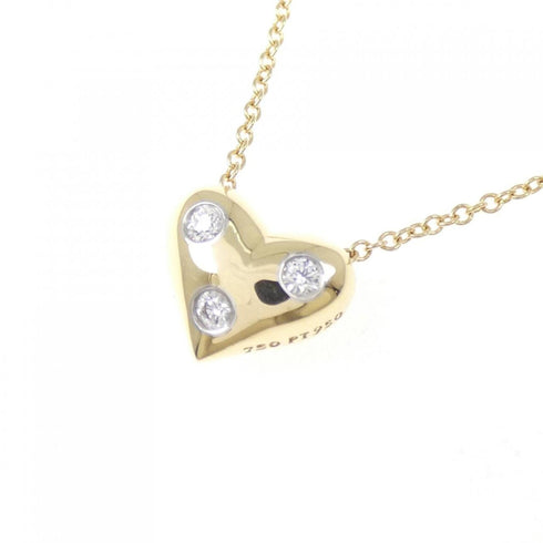 Dots Pinched Heart Pendant Necklace Platinum and 18K Yellow Gold