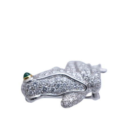 Brooch 18K Yellow Gold and Platinum with Diamonds and Emeralds
