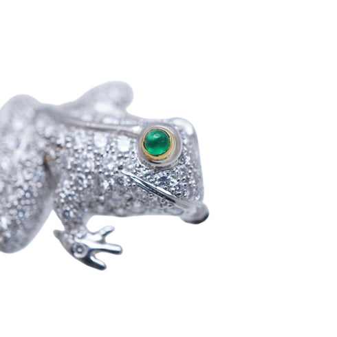 Brooch 18K Yellow Gold and Platinum with Diamonds and Emeralds
