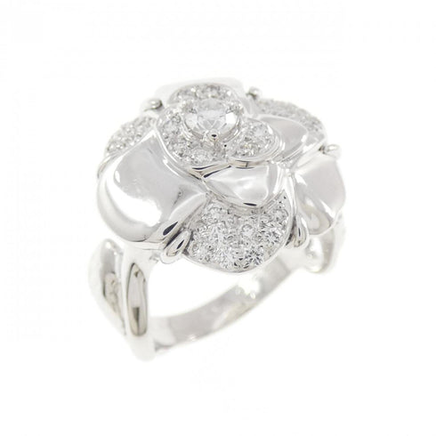 Camellia Band Ring 18K White Gold and Diamond