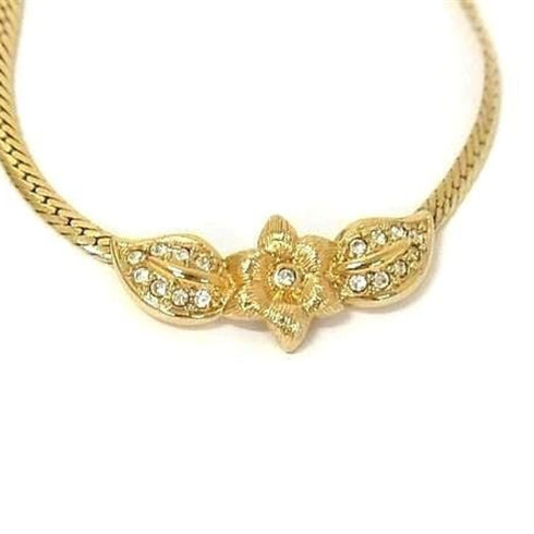 Pendant Necklace Metal and Rhinestone Gold