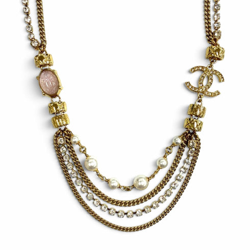 CC Logo Chain Pendant Necklace Gold-Tone Metal