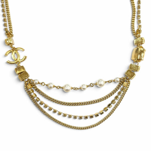 CC Logo Chain Pendant Necklace Gold-Tone Metal