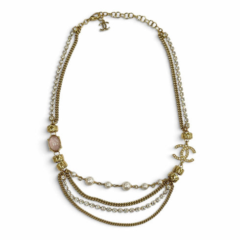 CC Logo Chain Pendant Necklace Gold-Tone Metal