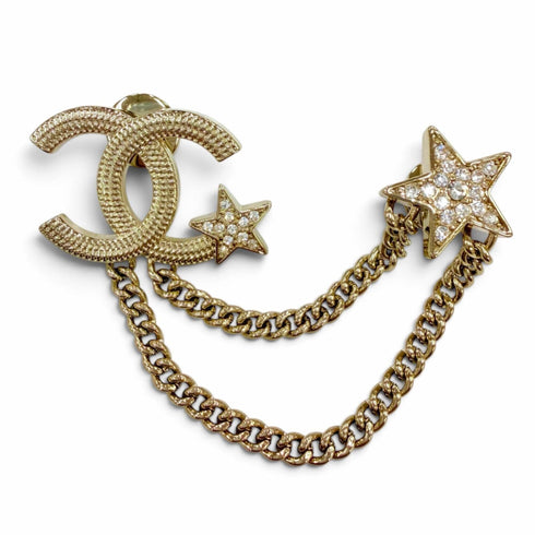 CC Logo Star Brooch Gold-Tone Metal