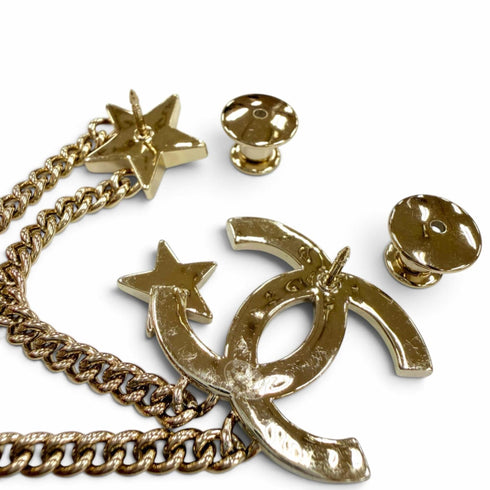 CC Logo Star Brooch Gold-Tone Metal