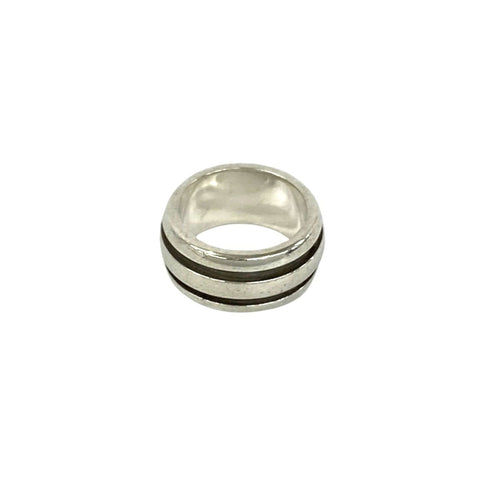 Vintage Grooved Double Line Ring Sterling Silver