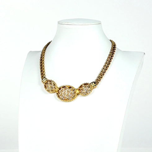 Pendant Necklace Gold and Rhinestone