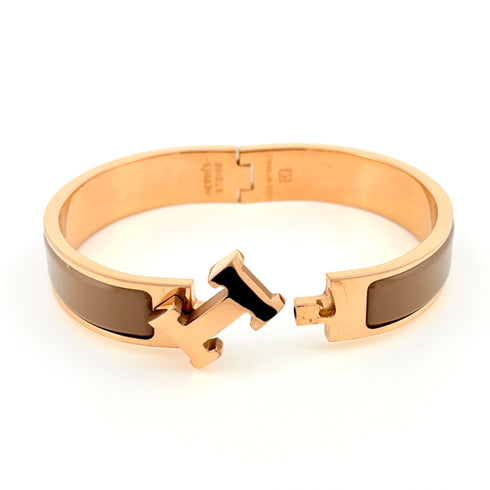 Clic H Bangle Gold and Enamel Brown Bracelet