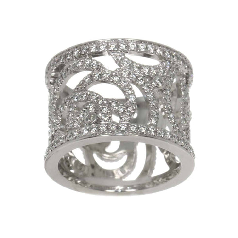 Camellia One Band Ring 18K White Gold and Diamond