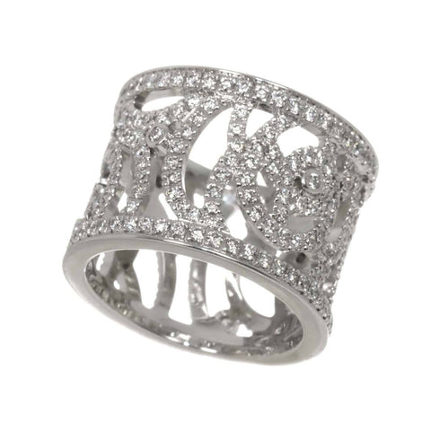 Camellia One Band Ring 18K White Gold and Diamond