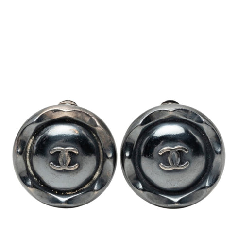 CC Logo Round Clip-On Earrings Silver-Tone Metal Silver-Tone Metal