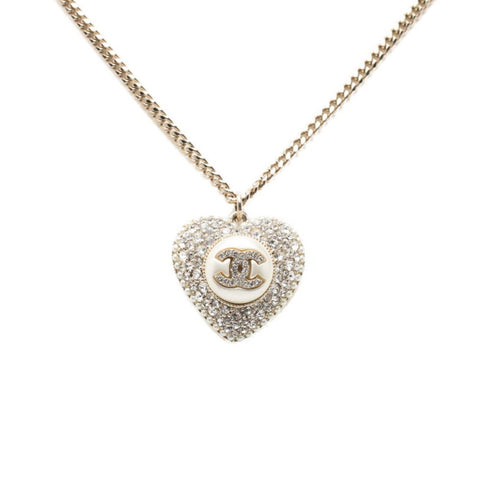 CC Logo Chain Heart Pendant Necklace Silver-Tone Metal