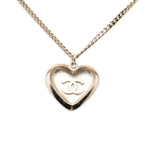 CC Logo Chain Heart Pendant Necklace Silver-Tone Metal