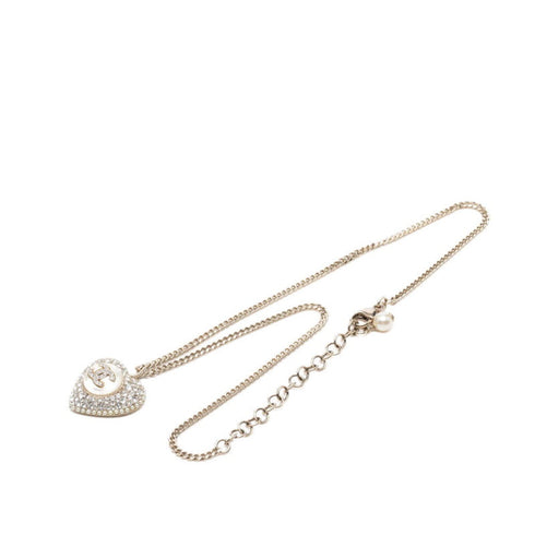 CC Logo Chain Heart Pendant Necklace Silver-Tone Metal