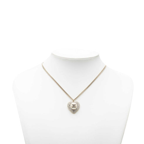 CC Logo Chain Heart Pendant Necklace Silver-Tone Metal