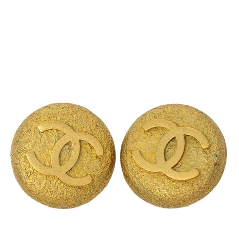 CC Logo Round Clip-On Earrings Metal Gold-Tone Metal