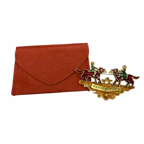 Vintage Brooch Metal Gold Green and Red