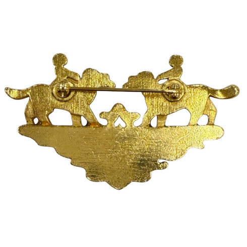 Vintage Brooch Metal Gold Green and Red