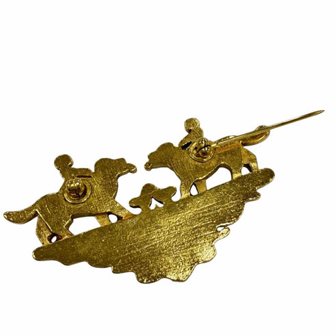 Vintage Brooch Metal Gold Green and Red